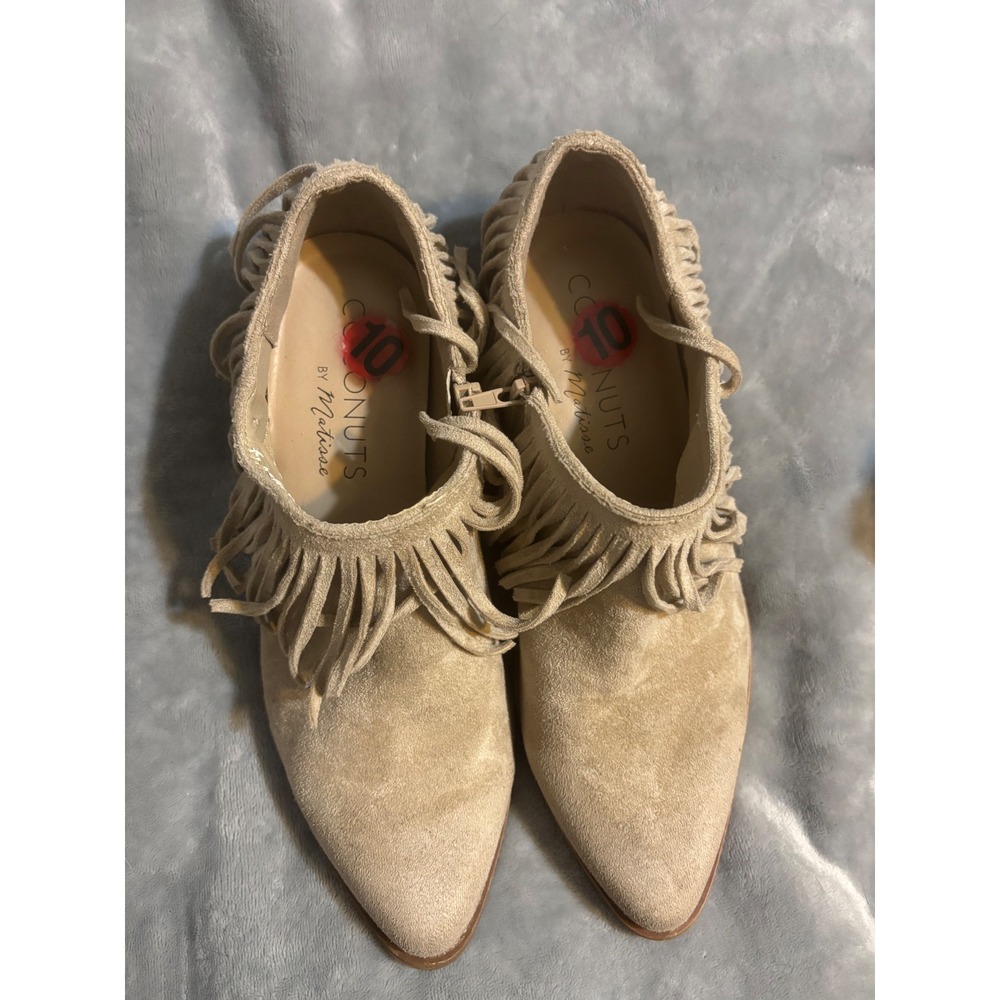 Coconuts by Matisse Tan Fringe Ankle Boots Western Boho Block Heel Size 10